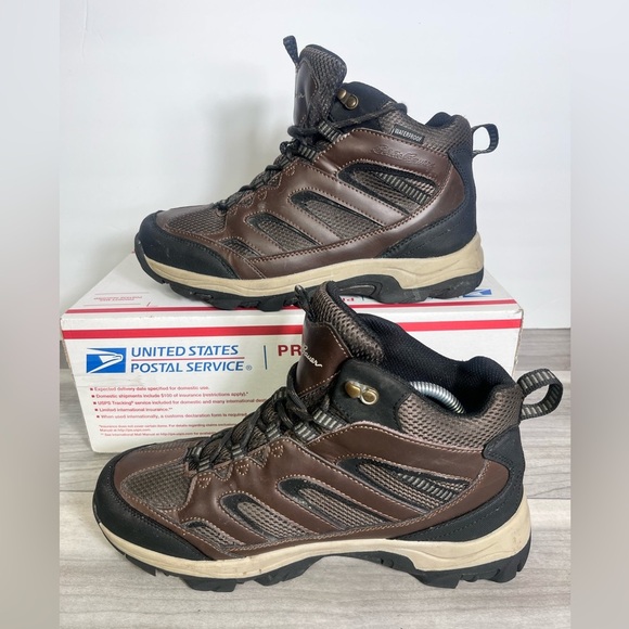 Eddie Bauer Graham Leather Hiking Boots Waterproof Mens 9.5 Brown Comfy - Picture 2 of 7